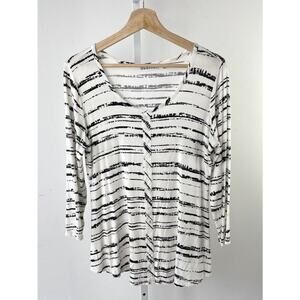 HABITAT Size MmScoop Neck 3/4 Sleeve Rayon Jersey Knit Top Striped White Gray S